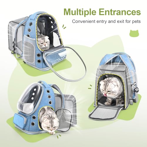 Image of Cat Backpack Carrier, Breathable Cat Carrier Large Space Bubble Pet Backpack for Kitty Small Dog up to 15lbs, Transparent & Foldable Pet Carrier for Travel Hiking (Square Expandable- Blue)