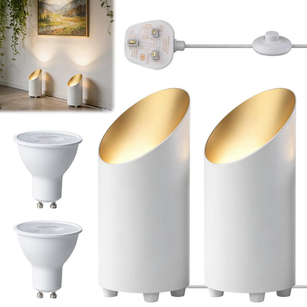 HOVCEH Floor Uplighter, 2 Pack Uplighters for Living Room, 5W Uplighter Lamp with 6.5 FT Plug Cord & Foot Switch, Spot Lights Indoor for Home Accent Lighting Plants or Artwork (White*2)