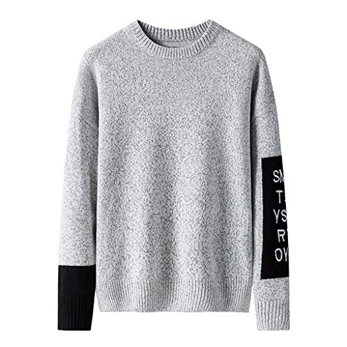 Kaister Men Pullover Jumper Autumn Winter Thermal Stitching Color Casual Sweater Gray