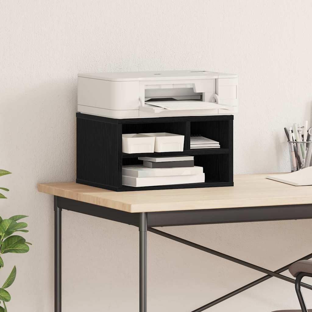 Supporto per stampante, nero, effetto rovere, in legno, 40 x 32 x 22,5 cm, per stampanti, accessori, spazio di archiviazione, tavolo stabile per ufficio e home office