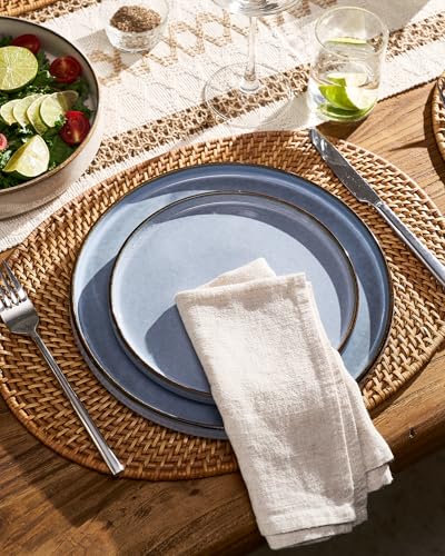 Image of Famiware Annecy Plates and Bowls Sets, 12 Pieces Dinnerware Sets, Microwave and Dishwasher Safe Dishes Set for 4, Chip and Scratch Resistant, Reactive Blue