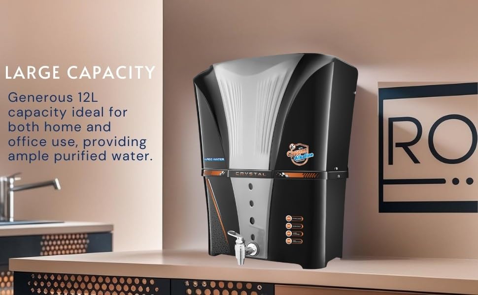 Image of Apec Water Alkaline RO Water Purifier with Bio Copper and Alkaline Filter Technology Purification, UV, UF and TDS Controller | 12Litre | Fully Automatic Function and Best For Home and Office Black 12L