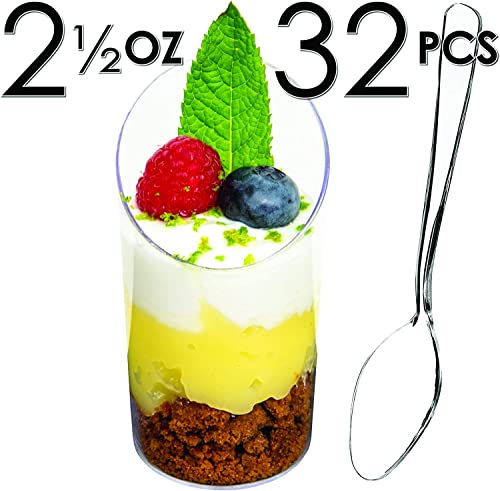 Dlux CCDSS25 32 X 2.5 Oz Mini Dessert Cups With Spoons, Slanted Round - Clear Plastic Parfait Appetizer Cup - Small Reusable Serving Bowl thumb #7