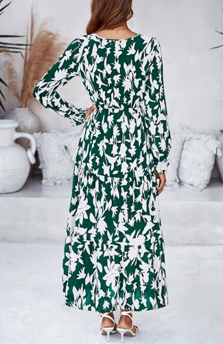 BTFBM Women Fall Dresses 2025 Casual Long Sleeve V Neck Maxi Dresses Floral Boho Long Dress Wedding Guest Dress