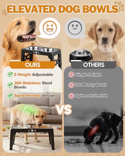 Jovrun Elevated Dog Bowls for Medium Large Size Dogs, Non-Slip Dog Feeder with 2 Stainless Steel Dishes, 5 Heights Adjustable Raised Bowls to 3.15″-8.66″-9.84″-11.02″-12.2″ - Image 4