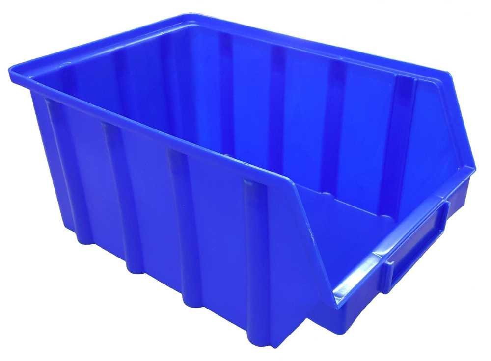 S&S-Shop 15 Stapelboxen Blau Gr.4, aus hochwertigem Kunststoff, mit Schildcheneinschub, Ordnungsboxen für Werkstatt, Kleinteile Organizer, Sortierbox für Schrauben & Werkzeug, Made in Germany