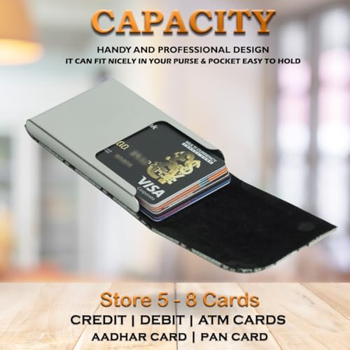 Image of Luxurious Unisex Pocket Card Holder Design 15-20 Business Card and 5-8 Card Debit Credit Ultrathin Stainless Steel 9.5 X 6.5 x 1.2 cm Size RFID Blocking Corporate Gift for Employee (Cream-G)