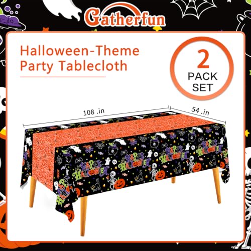 Image of 2 Pack Halloween Tablecloth, 54 x 108 Inch Disposable Plastic Table Cover, Orange Halloween Party Decorations for Halloween Decor