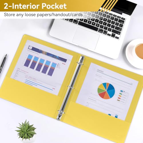 Image of SUIN 1 Inch 3 Ring Binder, Clear 1'' View Presentation Binders with 2 Pockets, Fits 8.5 x 11 Letter Size, Durable Polypropylene, Non-Stick & PVC-Free for School, Office & Home (Yellow)