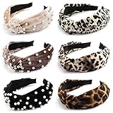 Jaciya 6 Pack Velvet Wide Headbands Knot Leopard Headbands Turban Hairband Vintage Head wrap with Fa