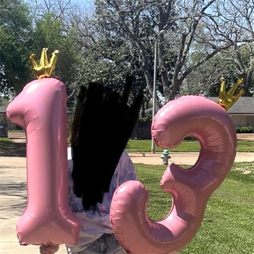 Image of 40 Inch Number 9 Balloons, Pink Crown Giant 9th Birthday Party Number Balloons 0-9 Set, Self Inflating Balloons for Girls Women 35th Birthday Party Decor Anniversary Party Decoration Supplies