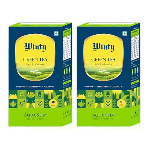 Image of Winty Aqua Slim Green Tea - Pack of 2 (30 Bags Each) | With Garcinia, Moringa & Jasmine | Premium Herbal Ingredients | Aromatic Blend with No Preservatives | For Weight Management & Detox | Herbal Tea Bags