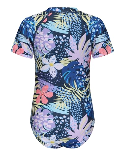 Image of Girls One Piece Swimsuits Short Sleeve Rash Guard for Girl Hawaiian Bathing Suit with Sun Protection Beachwear