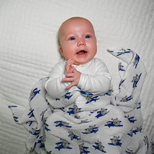 Image of LollyBanks 3 Pack Muslin Swaddle Blanket, 100% Muslin Cotton Soft Swaddle Blankets for Baby Boys, 47 X 47 Inches Cozy Swaddles for Newborns, Baby Essentials, Registry (Trucks Airplanes and Trains)