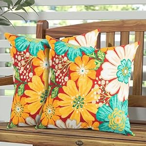 Magpie Fabrics Pack of 2 Outdoor Waterproof Throw Pillow Covers 18 x 18 Inch Decorative Cushion Sham Pillowcase Shell for Garden Patio BalconyEmbry Red Hibiscus
