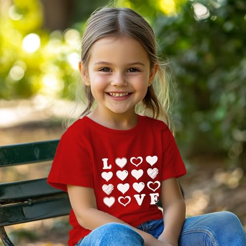 Image of Toddler Girl Valentine's Shirts Cute Love Tshirts Cotton Short Sleeve 2-10 Years