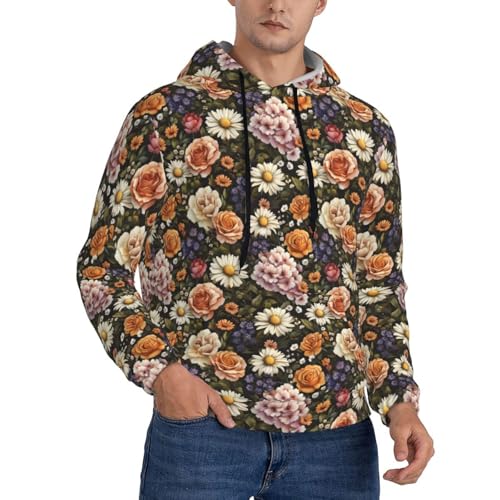 Hoodies For Men - Elegant Daisy Flowers Print Long Sleeve Casual Men'S Hoodies & Sweatshirts Pullover With Pocket