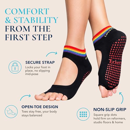 Image of Tucketts Allegro Toeless Pilates Socks with Grips for Women, Non-Slip Open-Toe Grip Socks, Yoga, Barre, Dance, Reformer, Home