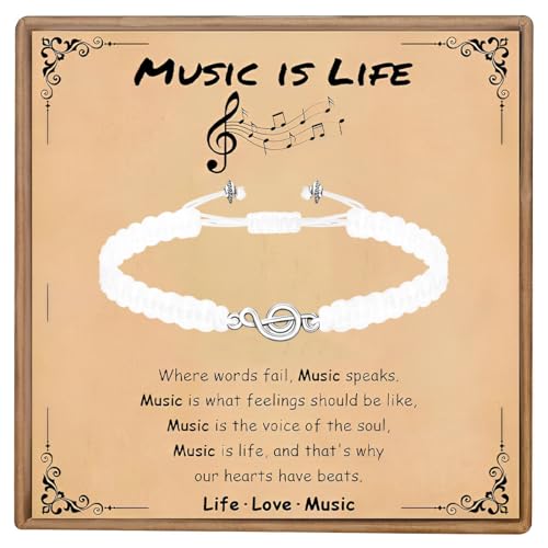 LONZIKP Pulseira de clave de sol presente musical para músicos e amantes da música joias ajustáveis para mulheres homens ideia de presente para professores de música (branco)