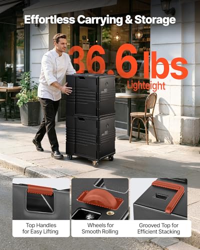 Image of VEVOR Insulated Food Pan Carrier, 95 Qt Non-Electrical Food Warmer, with Wheel & 304 Stainless Steel Latch, LLDPE Stackable Hot Box, for Various Pan Sizes(NOT Included), Fit Catering BBQ Event(Black)