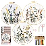 WIVLAX Embroidery Kit for Beginners, 3 Pack DIY Stitch Craft Set, Floral Pattern, with Hoop, Thread and Needles, Sewing Gift for Women and Teens