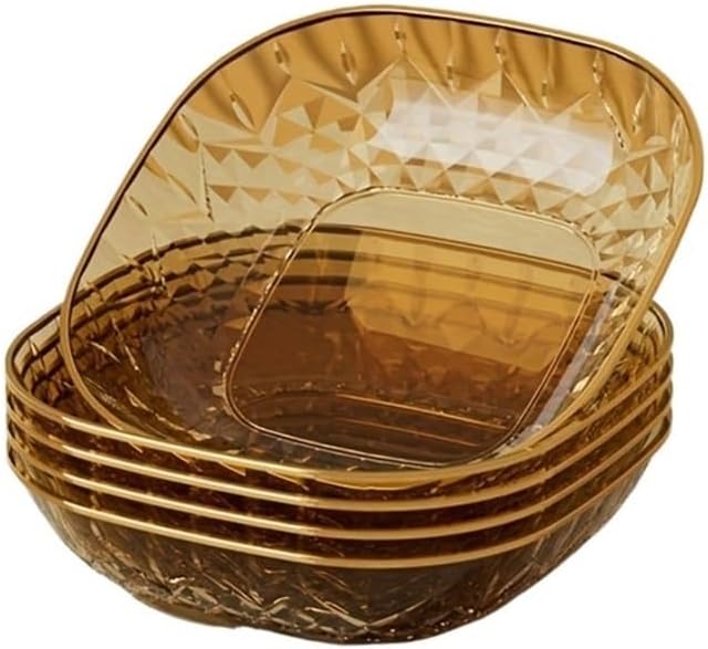 Soy Sauce Dish Set of 5 Dipping Bowls Fruit Salad Plate Edge Stackable Living Room Home Decoration Tableware Dipping Bowls(Gold)