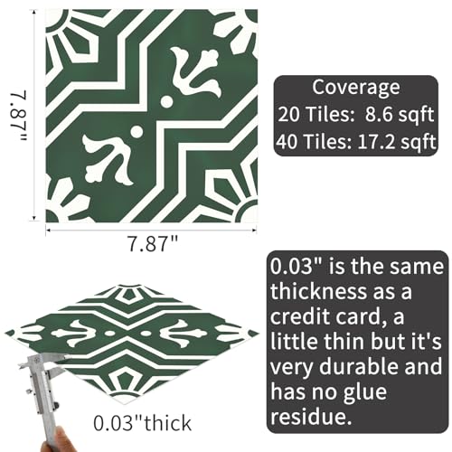 MORCART 20 Pack Peel and Stick Floor Tile, 7.87"x 7.87" Vinyl Flooring, Removable DIY Flooring for Bathroom, Kitchen, Fireplace, Stairs, Bedrooms, Wall, Pantry Room Waterproof Dark Green by MORCART - Image 2