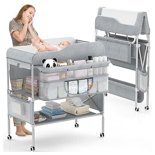 Portable Baby Changing Table, Foldable Changing Table Dresser Baby Changing Station, Height Adjustable Waterproof Diaper Changing Table Pad Topper, Newborn Nursery Organizer