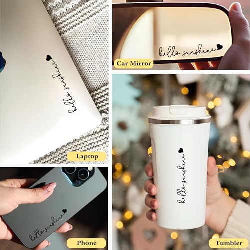 Image of 3X inchHello Sunshine inch Rearview Mirror Sticker - 2.4-Inch Car Rear View Mirror Adhesive Decals (Black) | Cute Sunshine Sticker, Mirror Car Decal, Waterproof Vinyl Word Stickers