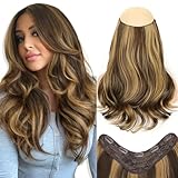 ALXNAN Long Wavy Hair Extensions for Women, Clip in Hair Extensions Clip Ins Soft Full Head Synthetic Hairpieces 16 Inch Balayage Chocolate Brown to Caramel Blonde