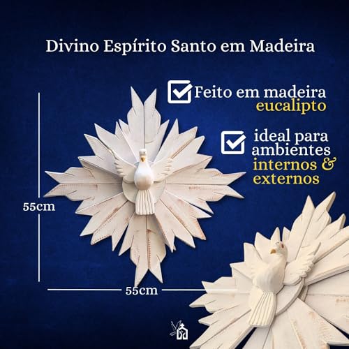 Divino Espírito Santo Grande de Madeira Eucalipto Resplendor Duplo 55cm Artesanato Mineiro Rústico B