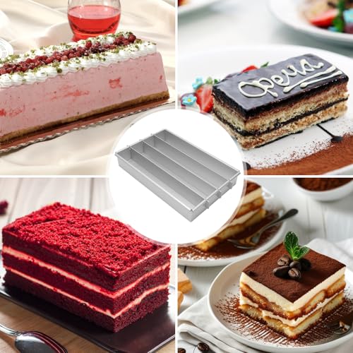Miniatura 7 de Gohytal Molde Para Hornear Rectangular, Ajustable, Rectangular, De Aleación De Aluminio, Con 4 Compartimentos, Molde Rectangular Para Tartas, Tostadas, Panes, Hornear, Tartas En Capas, Tiramisú