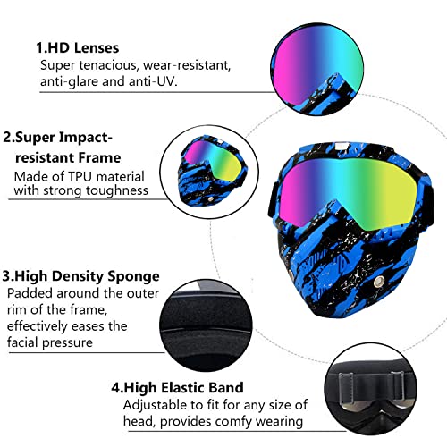 Borola Tactical Retro Motorcycle Goggles With Removable Face Mask Uv400 Protection Compatible For Nerf Elite Toy Gun (Blue) #TOP5