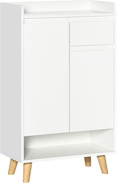 HOMCOM Modern Sideboard, Storage Cabinet with 2 Door Cupboards, Drawer and Bottom Shelf for Living Room, Hallway, White