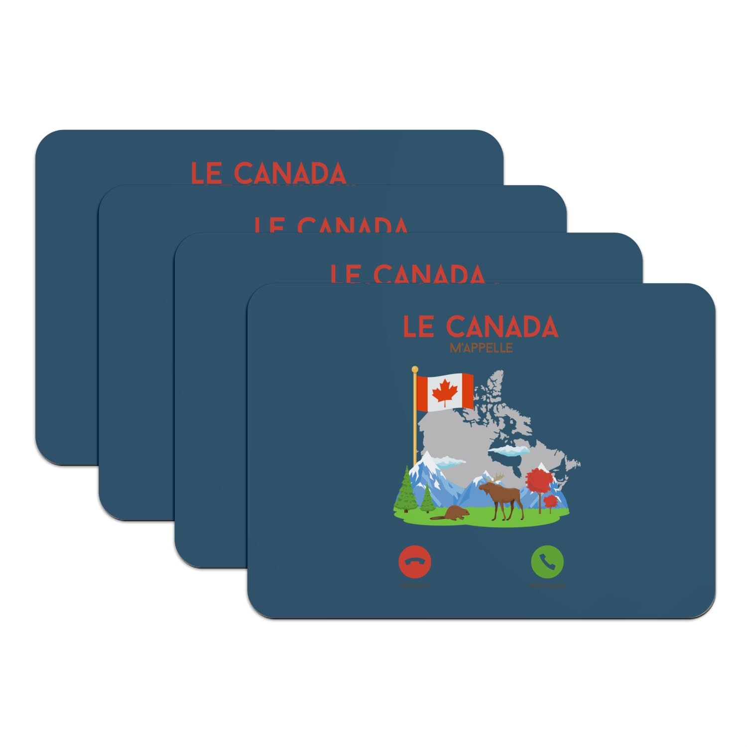 Sets de table bleu caoutchouc grand format motif nature Canada x4