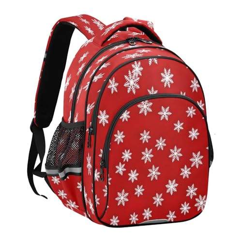 White Snowflakes Red Backpack for School Boys Girls Ages 8-14, Elementary Backpack2