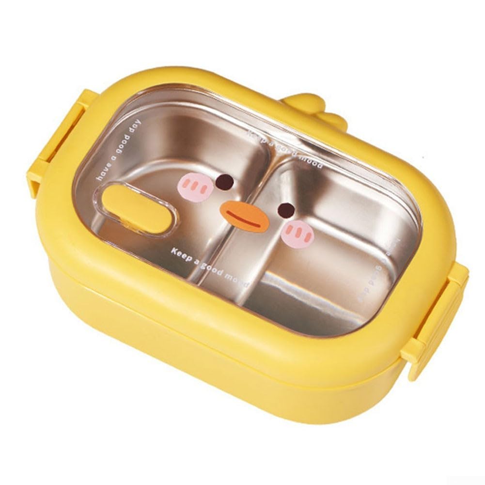 MeevrgR Stainless Steel Lunch Box, Cute and Adorable Duck Design, 2-Compartment, Leak Resistant, Portable, Ideal for Kids and Adults