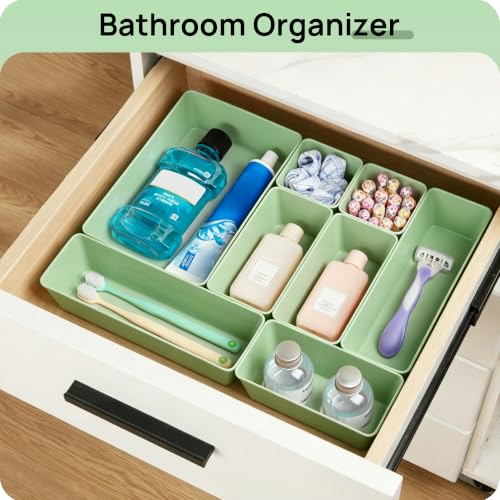 Image of Vtopmart 25 PCS Plastic Drawer Organizers Set, 4-Size Versatile Bathroom and Vanity Drawer Organizer Trays, Storage Bins for Makeup, Bedroom, Kitchen Gadgets Utensils and Office