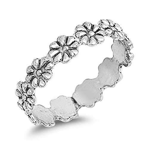 Eternity Plumeria Flower Cute Fashion Ring .925 Sterling Silver Band Size 8