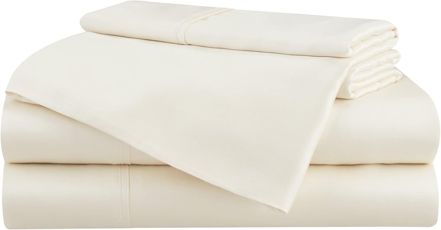 Aston & Arden Eucalyptus Sheet Set - Super Soft, Silky Cooling Tencel Lyocell | Breathable, Wrinkle-Free, Sustainably Sourced | 4-Piece Flat, Fiitted Bed Sheets, Pillowcases, Cal-King, Chiffon Cream