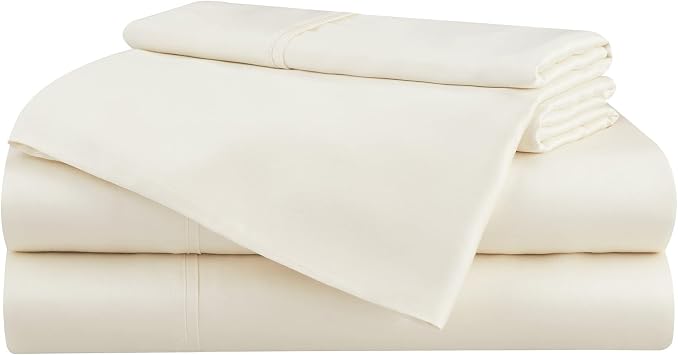 Aston & Arden Eucalyptus Sheet Set - Super Soft، Silky Cooling Tencel Lyocell | تنفس ، خالي من التجاعيد ، مصدر مستدام | 4 قطع مسطحة ، صفائح سرير مشبعة ، وسادات ، كال كينغ ، كريم شيفون