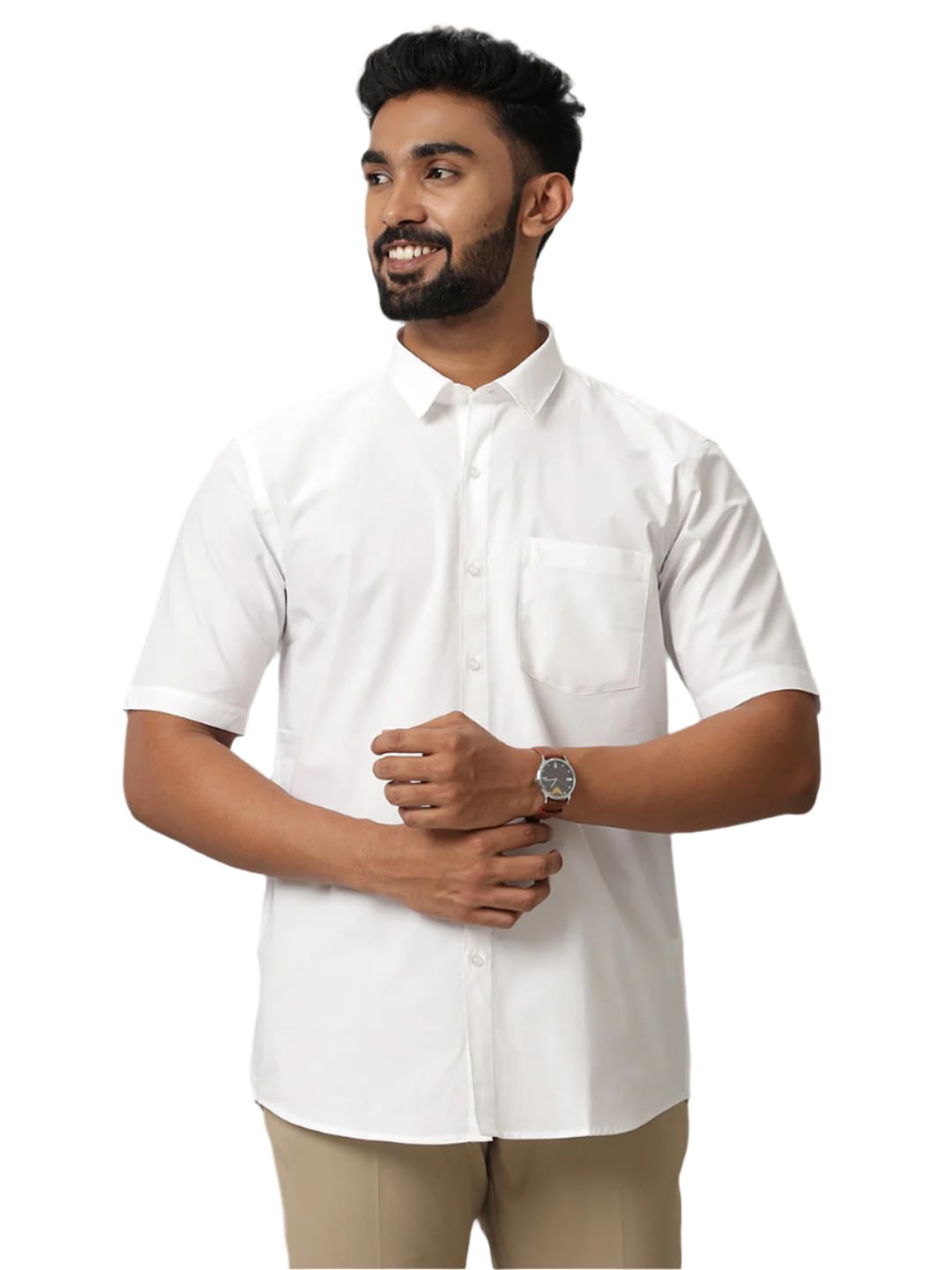 Men 100% Cotton Half Sleeves White Shirt Great White-H42-image-19