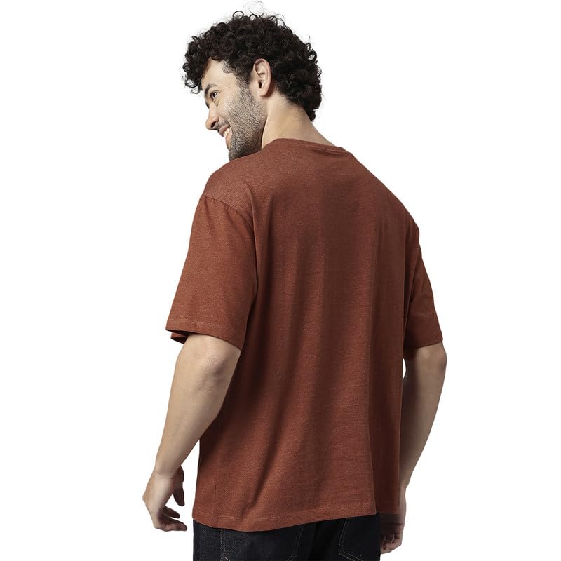 Image of Free Authority NASA Printed Loose Fit Brown Cotton Men's T-Shirt