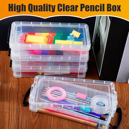 Image of 6 Pack Plastic Pencil Boxes, Clear Pencil Case with Latching Lid, Stackable Storage Box for Gel Pens Marker Crayon Office Supplies, Crayon Box Bulk Storage Container for Art Supplies