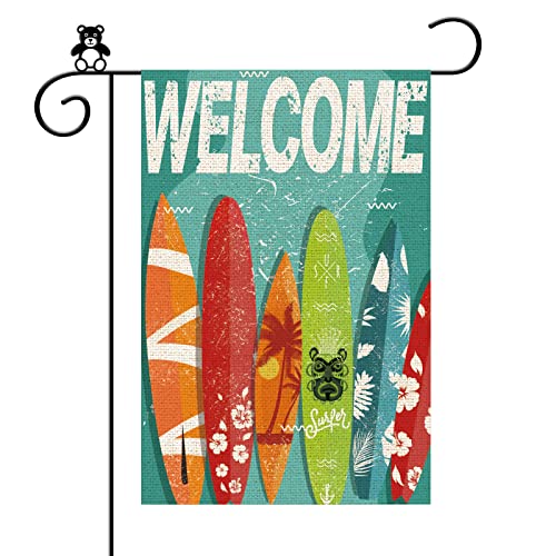 Surfboard Welcome Garden Flag Double Sided, Surf's Up Yard Lawn