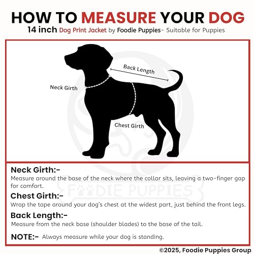 Image of Foodie Puppies Dog Winter Jacket - (Dog Printed, 14 Inch) for Small Dogs & Puppies | Ultra Warm Waterproof & Windproof Coat | Adjustable Velcro Closure, Washable Vest for Cold Weather