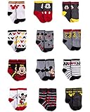 Disney Baby Boys’ Socks - 12 Pack Mickey Mouse, Lion King, Toy Story (Newborn/Infant), Size 6-12 Months, Black/Red/Grey
