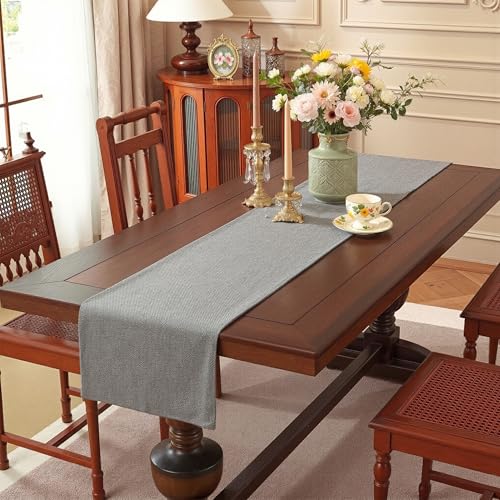 Image of Kuber Industries 72x12 inch Jute Table Runner for Party, Wedding and Family Dinners | Washable & Reusable Centre and Dining Table Runner | Grey