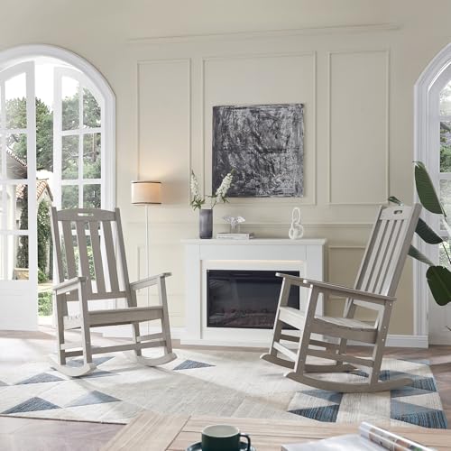 Image of Psilvam Oversized Outdoor Rocking Chair, HDPE Porch Rocker (Grey)