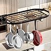 LiebeRen Pot Rack Hanging, Pot Hanger for Kitchen Ceiling, Hanging Pot Rack Ceiling Mount（33"x 16.5"x 1.2"inches, Ceiling Pot Rack with 12 Hooks, Pot and Pan Hanger Made of Wood and Iron.(Black)
